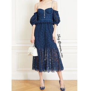 Self Portrait Petrol Fine Lace Midi Dress US8